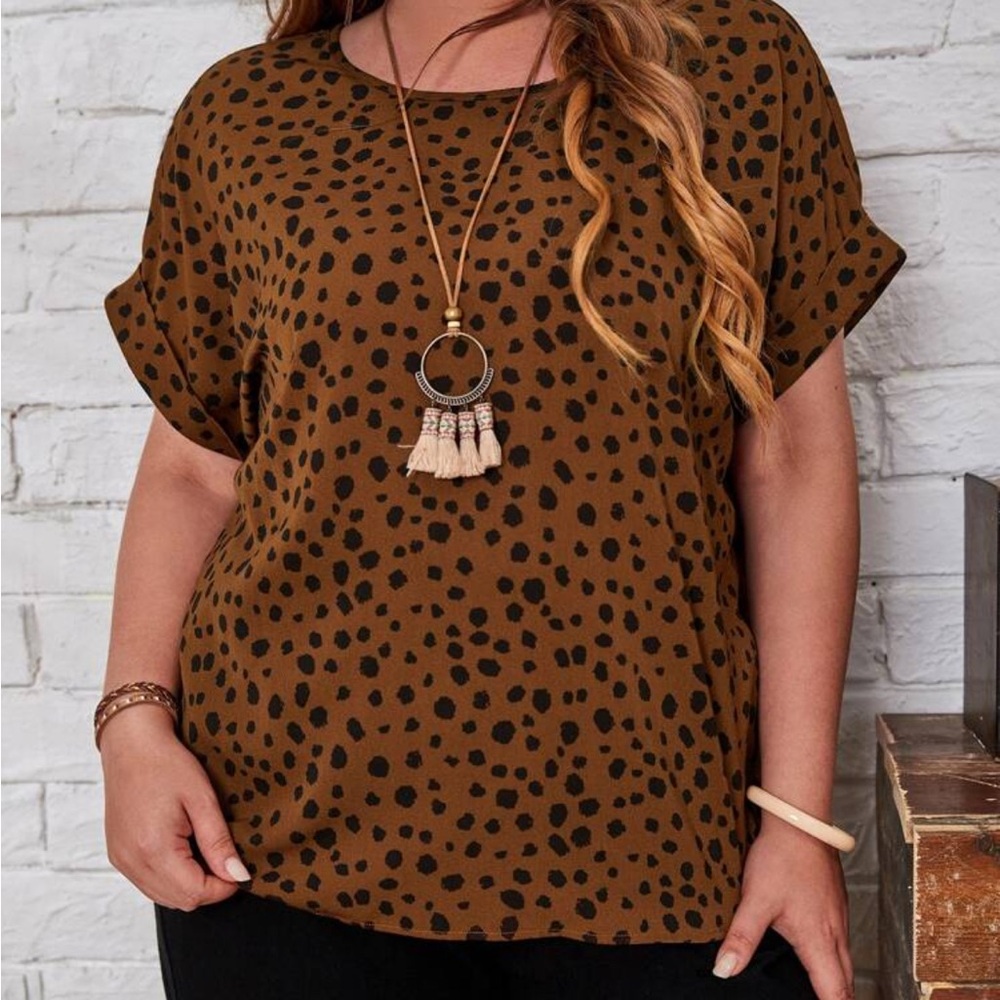 SHEIN Relaxed Brown and Black Cuffed Sleeve Blouse